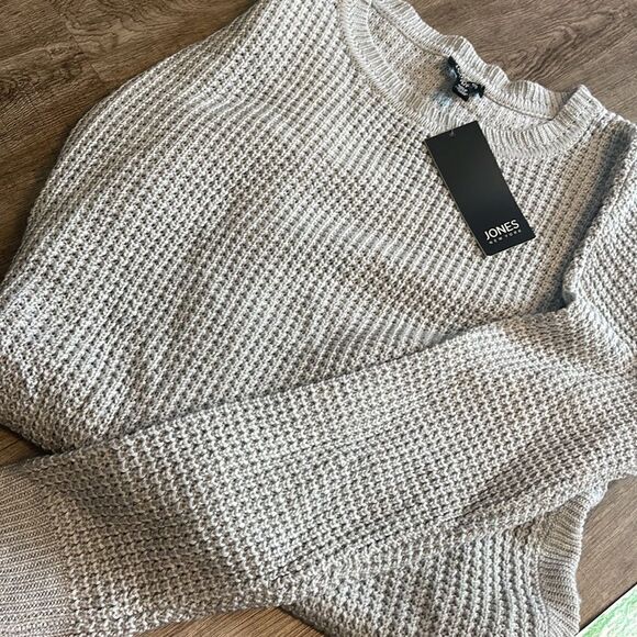 Jones New York Raglan Sleeve Open Knit Hi Lo Sweater Silver Grey - Picture 3 of 3